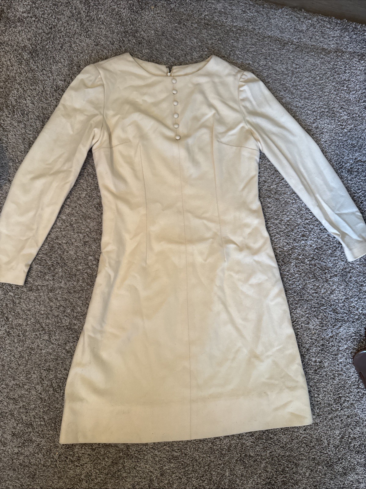 1960s Cream White Wool Longsleeve Shift Dress Winter Bridal