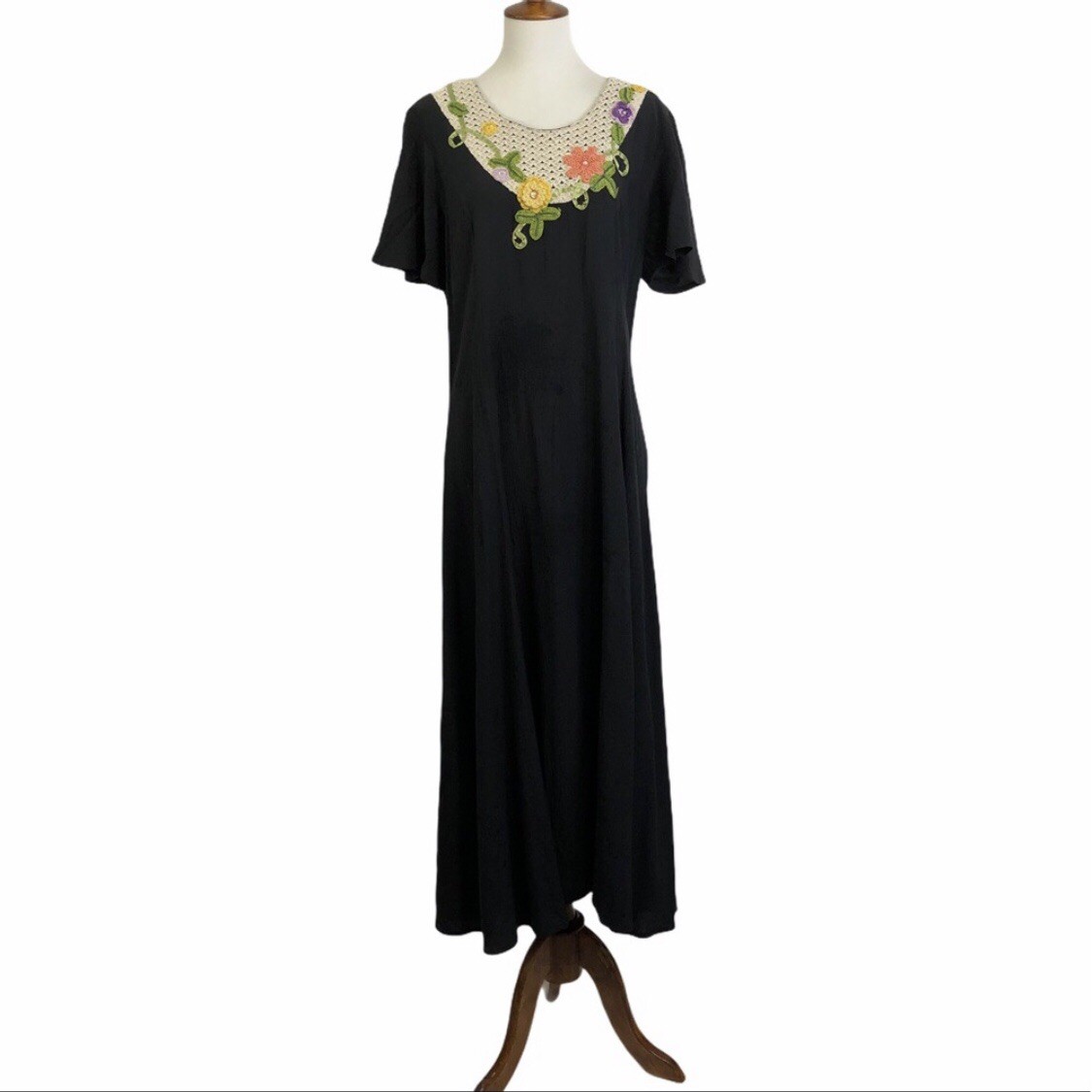 Vtg Lacy Afternoon Shell Kepler Maxi Dress Cottagecore Crochet ￼Floral Collar L