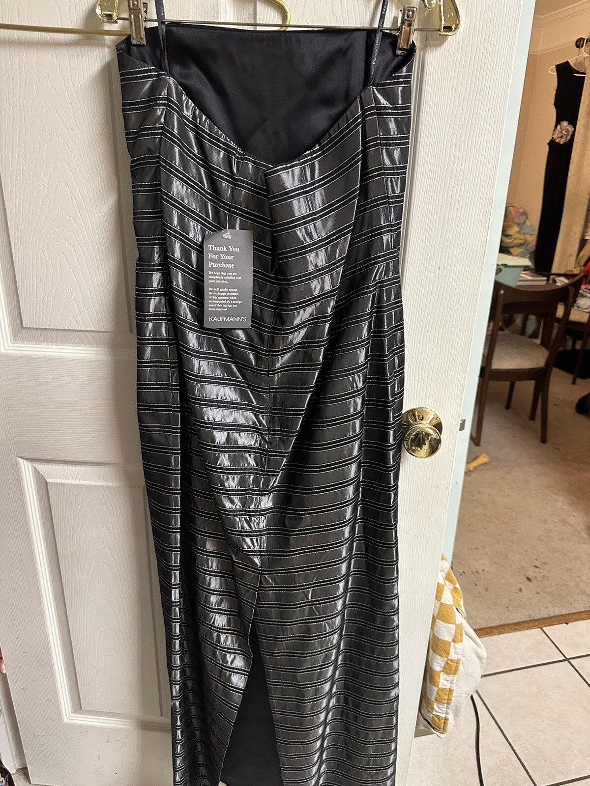 2pc Jacket Dress Set 90s Large Silver Gray Strapless Metallic Silky MOB Formal