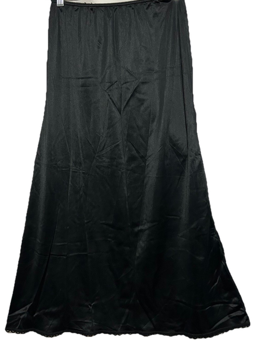 Warners Half Slip L Black Silky Lace Trim Vintage Modesty Lingerie 35” Inches