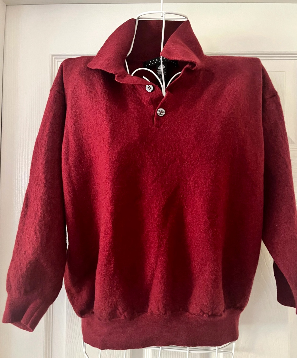 Vintage Fiesole Made in Italy Women short Sweater Fine Wool collar XL Burgundy