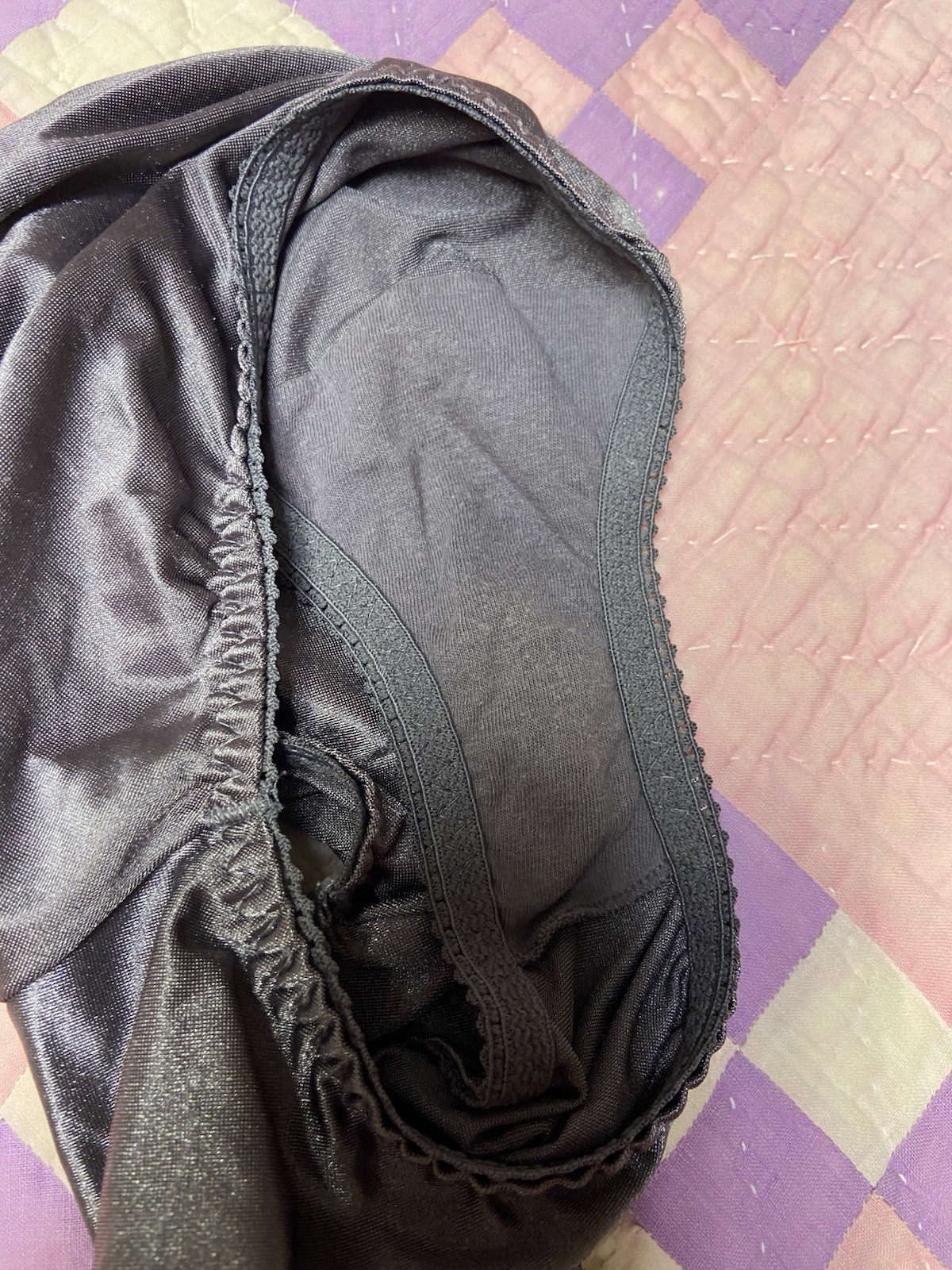 Vtg Vassarette Glossy Satin Black Panties Large Sissy Nylon Blend
