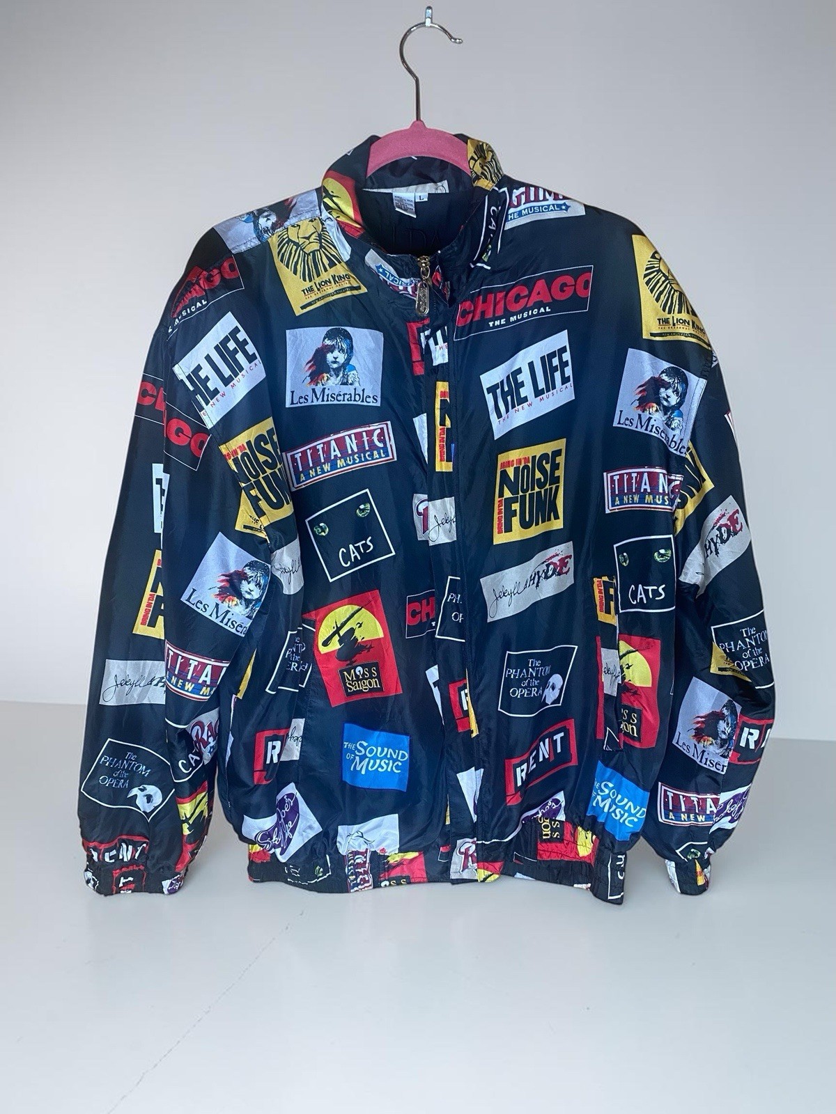 Vintage 90s FU DA Silk Bomber Jacket With Broadway Show Signs , Size Large L