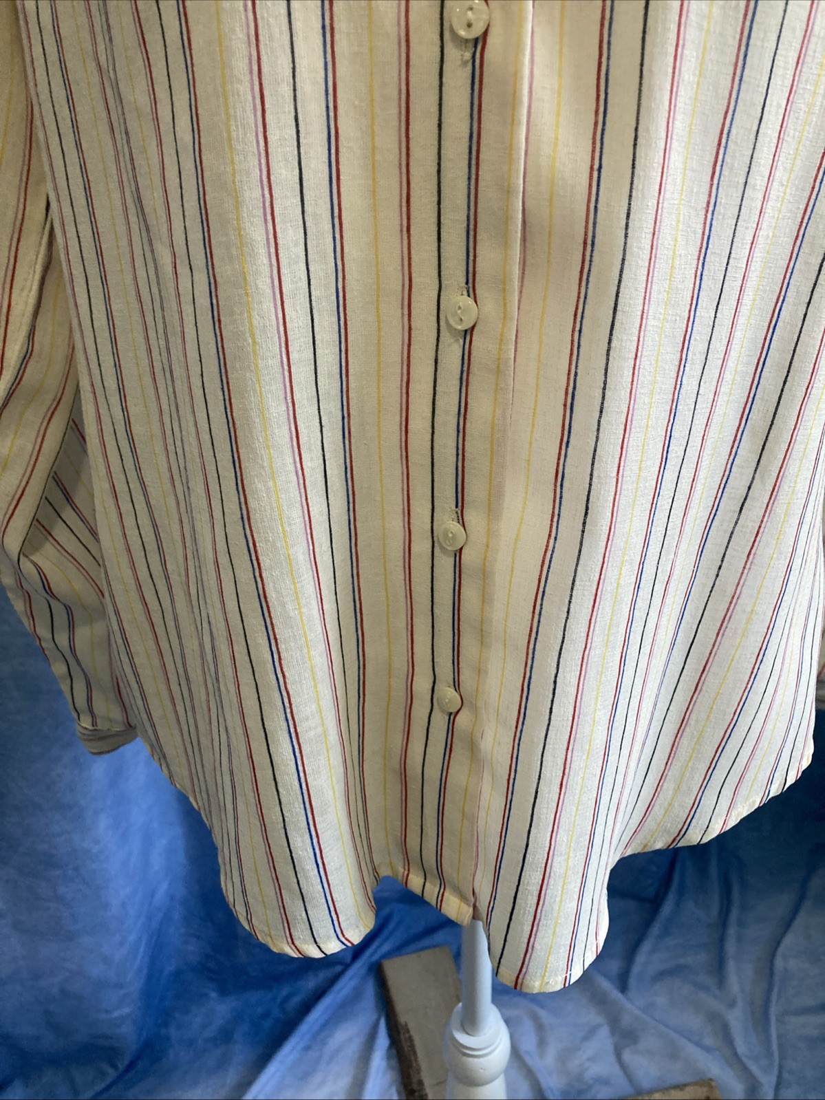 Vtg 70s SHAPELY Striped Blouse Sheer Dagger Collar Secretary Mod Disco Top Sz 12