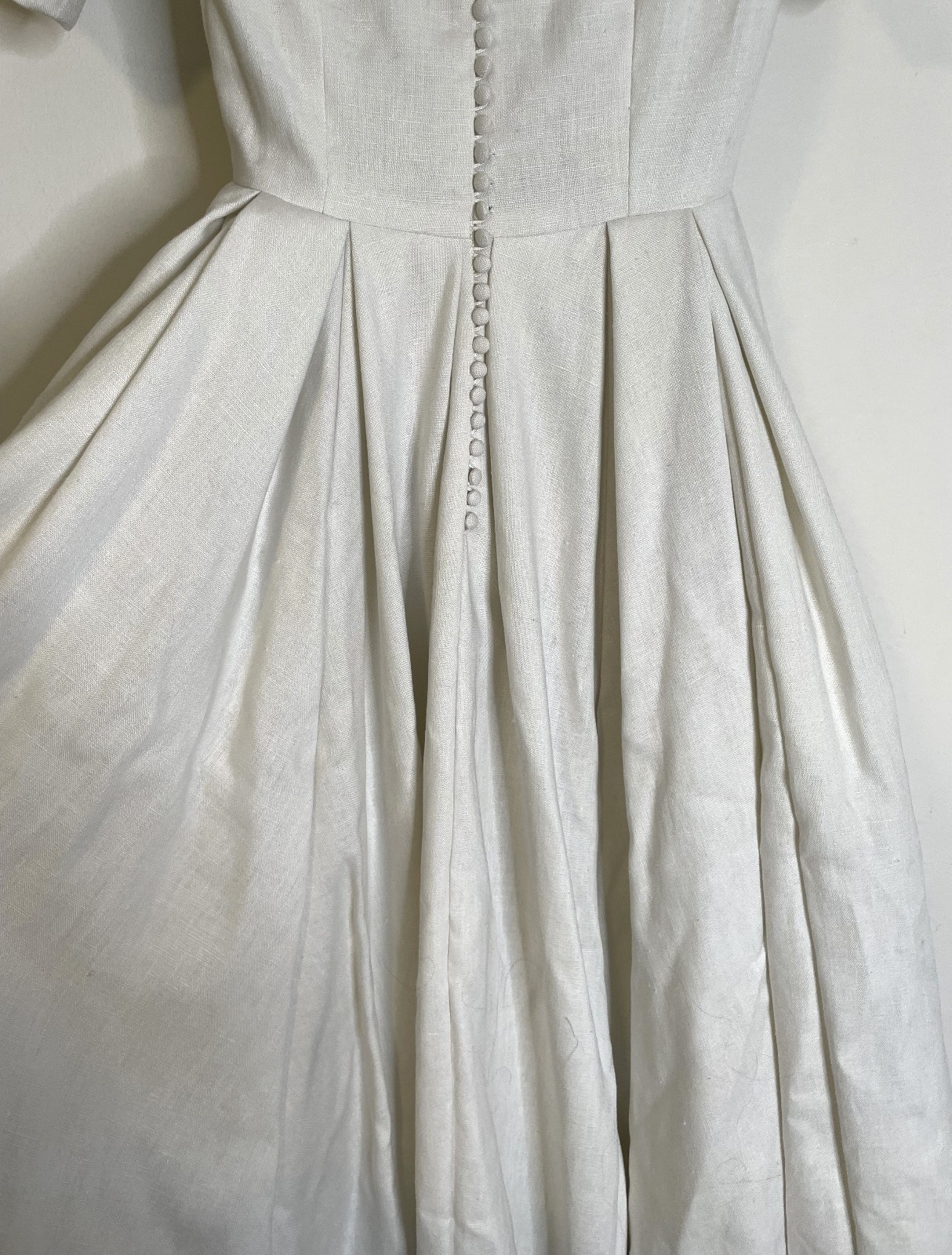 Vintage 40s Irish Linen Wedding Dress XS S Button Back Bows Long Train SS 0 2 4