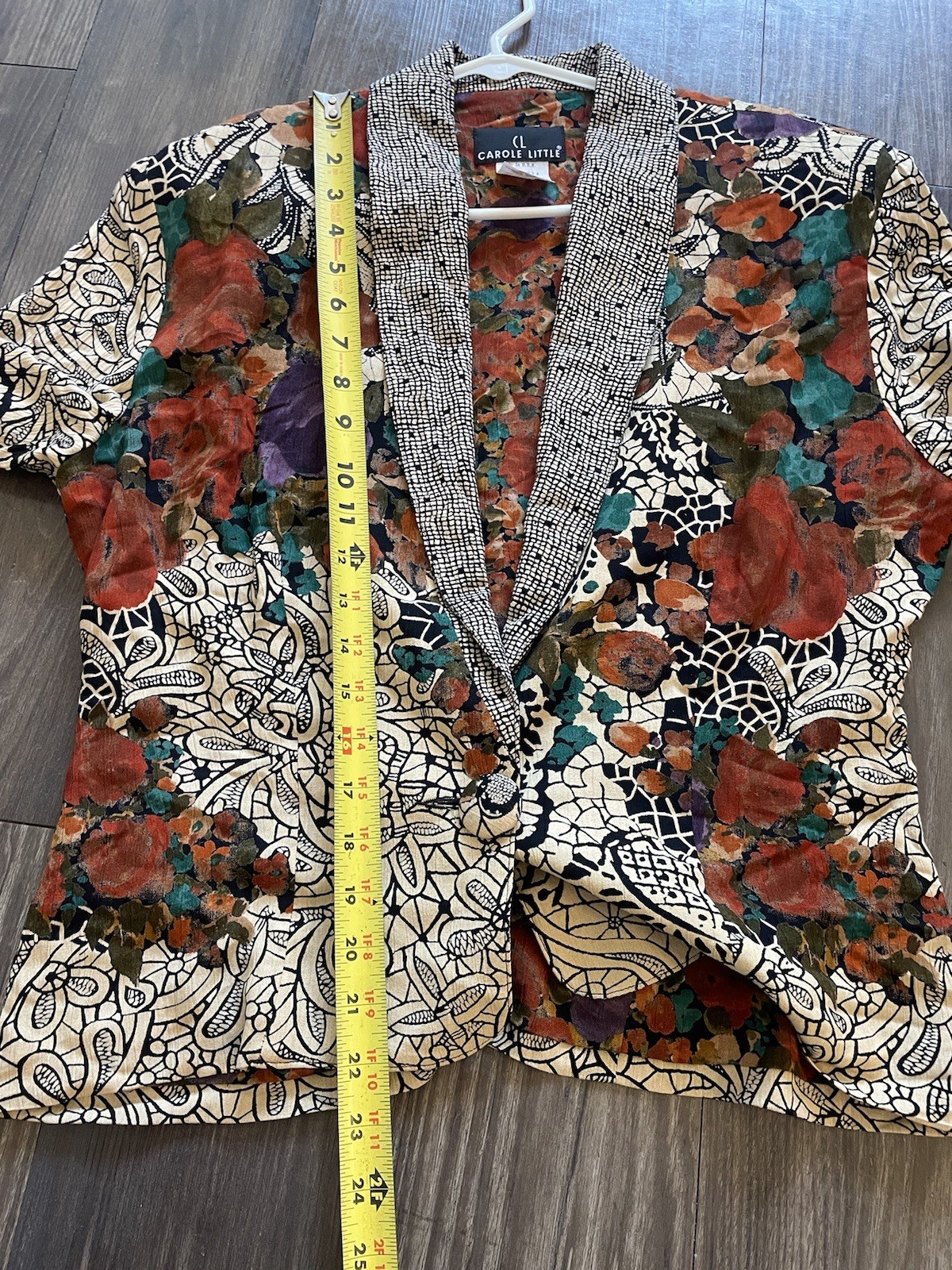 Carole Little Blazer Jacket Floral Boho Artsy Vtg Size 8 Orange Black Green