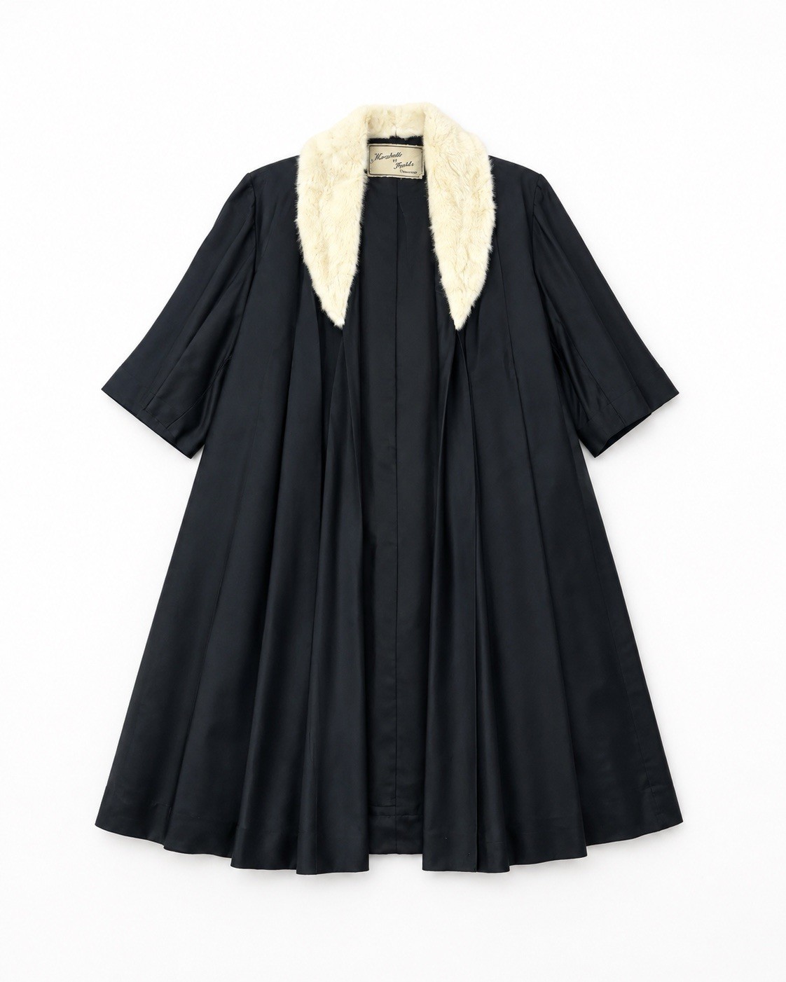 Vintage 1950’s Black Satin Evening Coat With Genuine White Mink Collar One Size