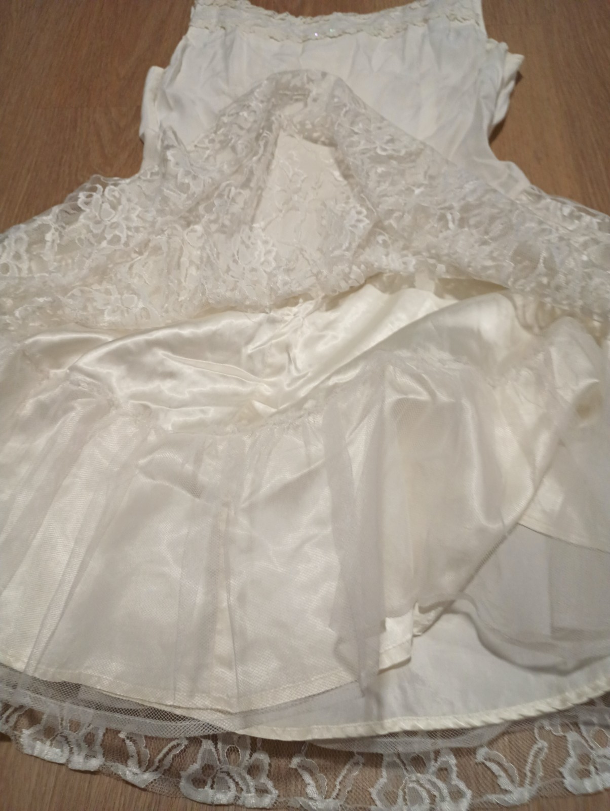 Vtg 80s Chantilly Lace Sequin TULLE Layered Skirt prom fit flare glam Dress S