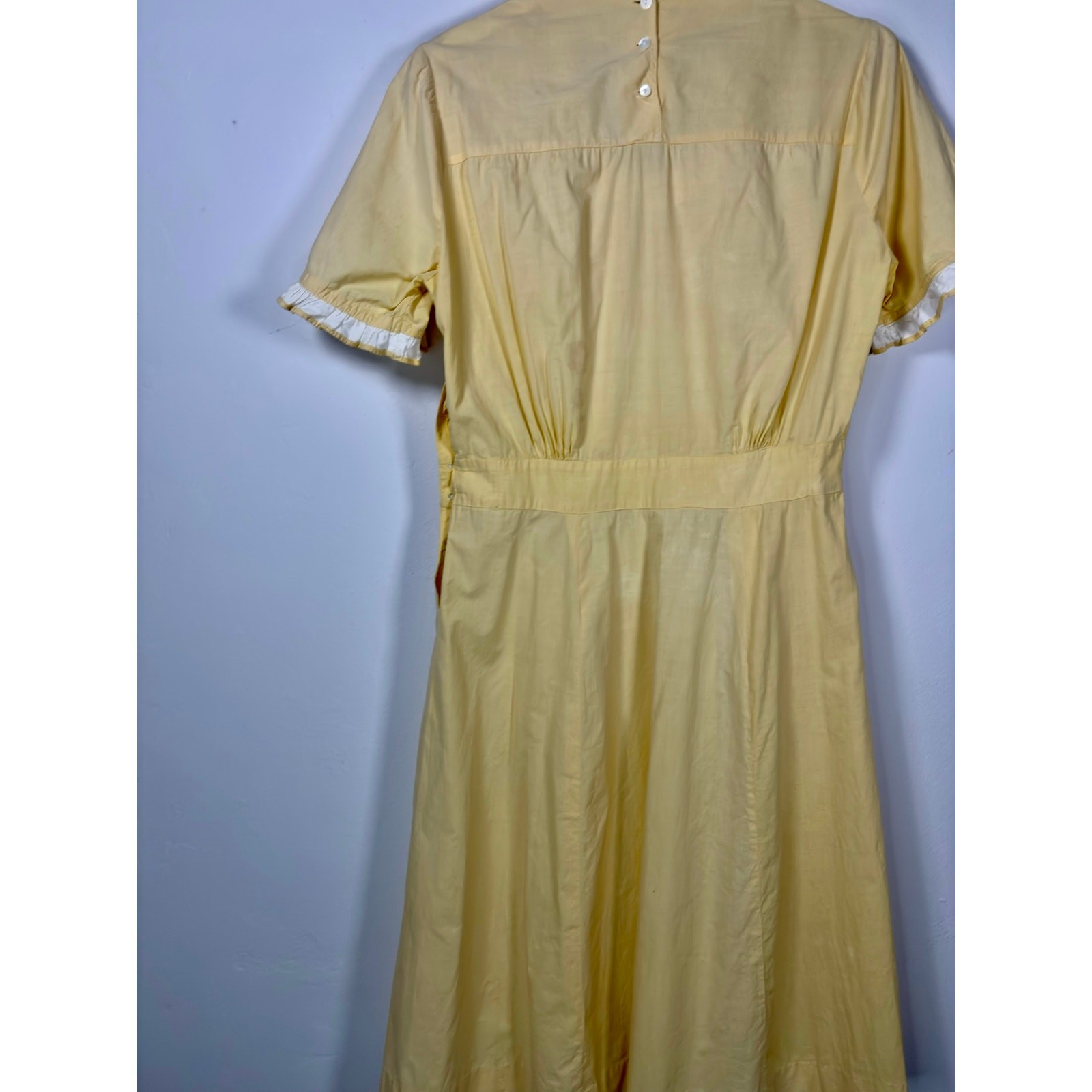 1950s Expensive Simplicity Yellow Cotton Ruffle Maids Uniform Dress As Is