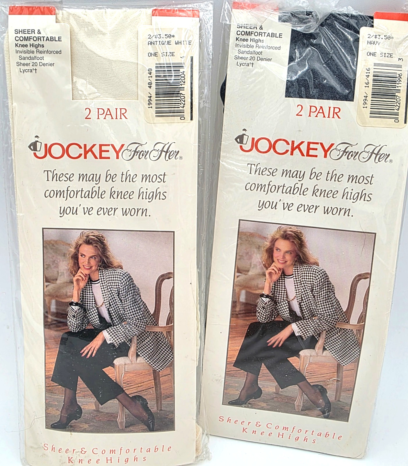 Jockey For Her Knee Highs Vintage 2 Pair Lot Nylon Lycra NOS VTG 1994