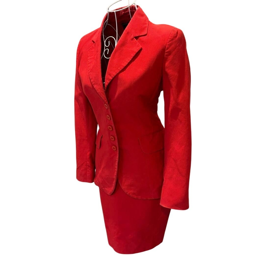 Vintage Fendi 365 Red Textured Piqué Blazer and Skirt Suit Set Size IT 38