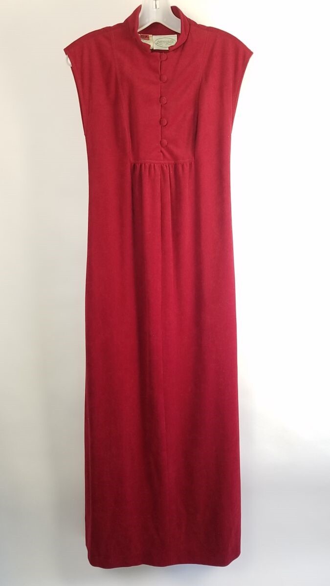 Vtg Patty O&rsquo;Neil High Collar Asian Inspired Maxi Arnel Sueded Red XS Size 0 2