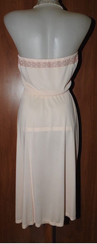 Rare!Vintage Abel strapless salmon lace nylon full slip Unterkleid M (EU/40-42)