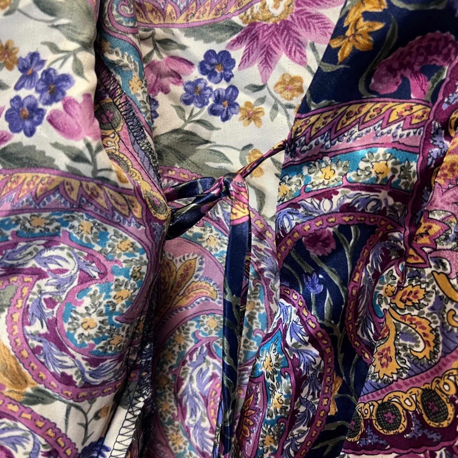 Vintage Dynasty Robe Kimono Paisley Floral Satin Duster Large Multi-Color 433545