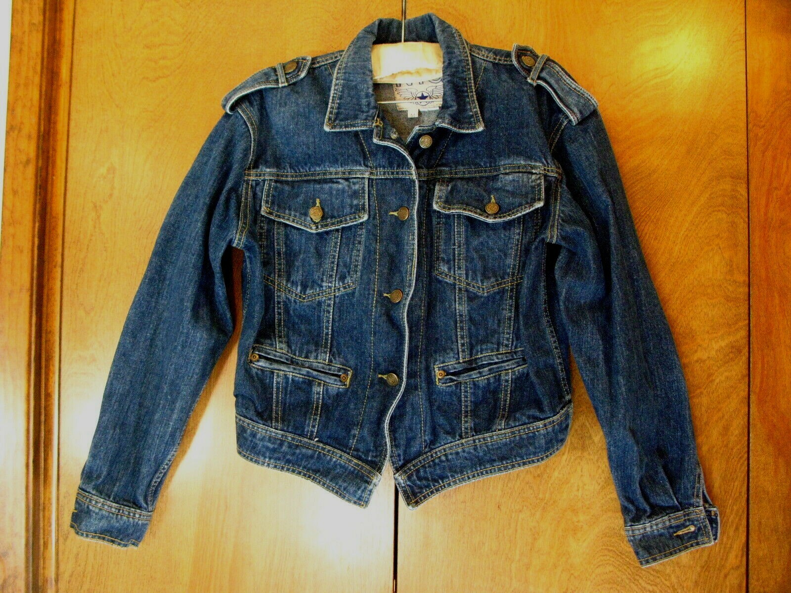 Vintage Womens New York Girl Denim Jeans Jacket Dark Blue Wash Sz Med Mexico