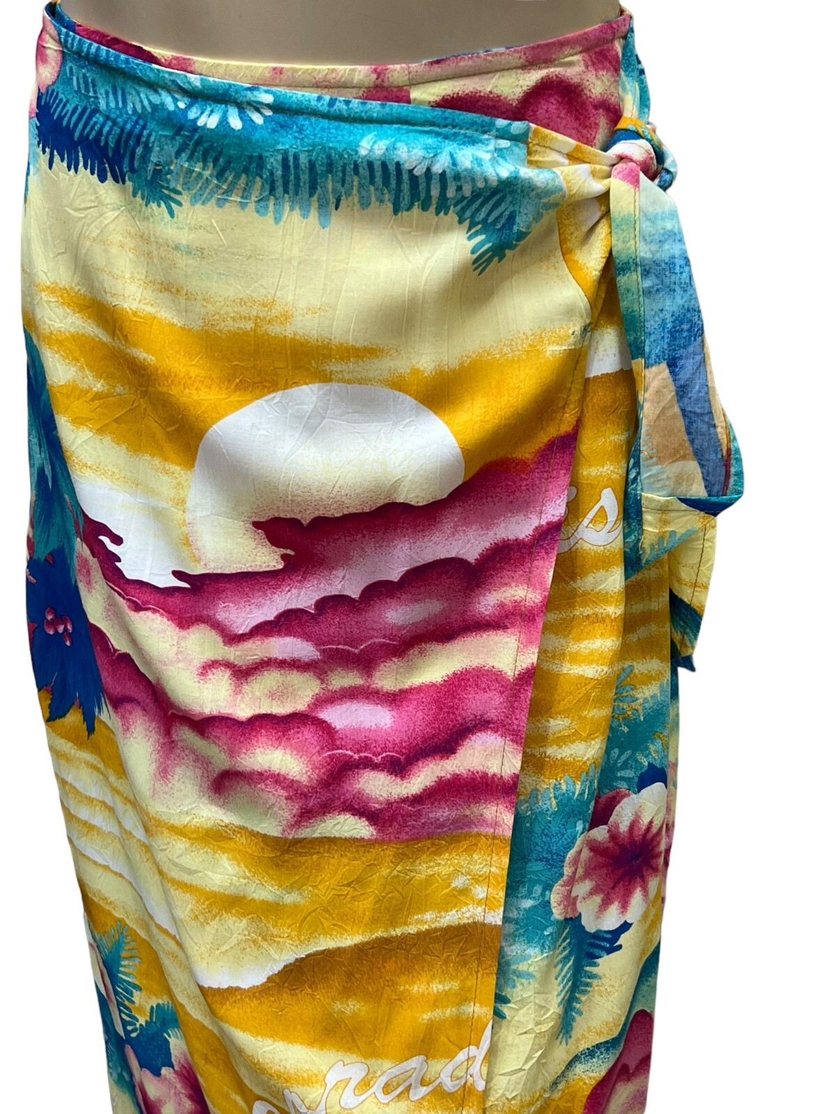 M Vtg 80s JAMS WORLD Skirt RAYON Wrap Sarong Adjustable Waist Paradise Hawaiian