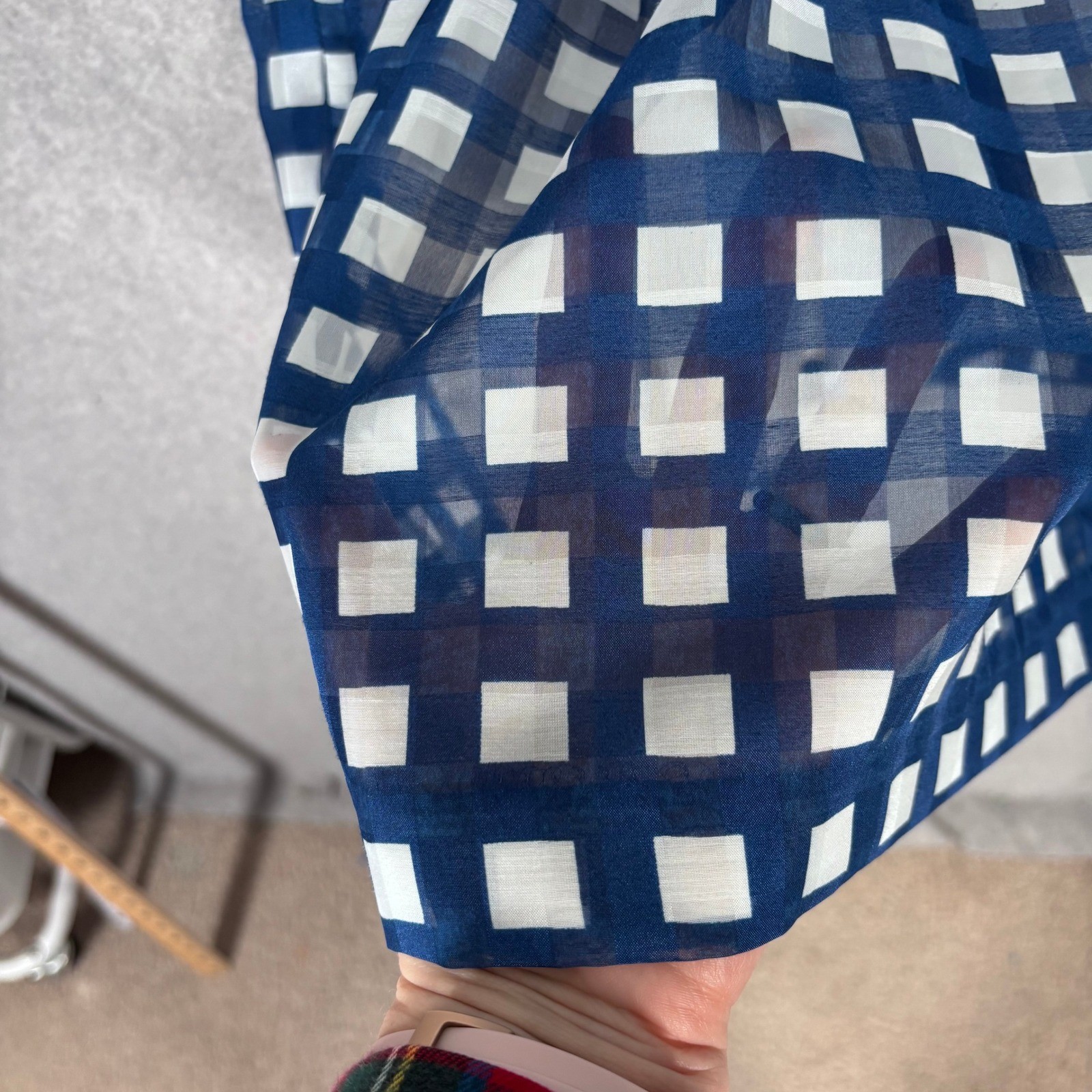 Anne Klein Gingham Pleated Dress Size 6 Blue White Country Retro Mod Cottage