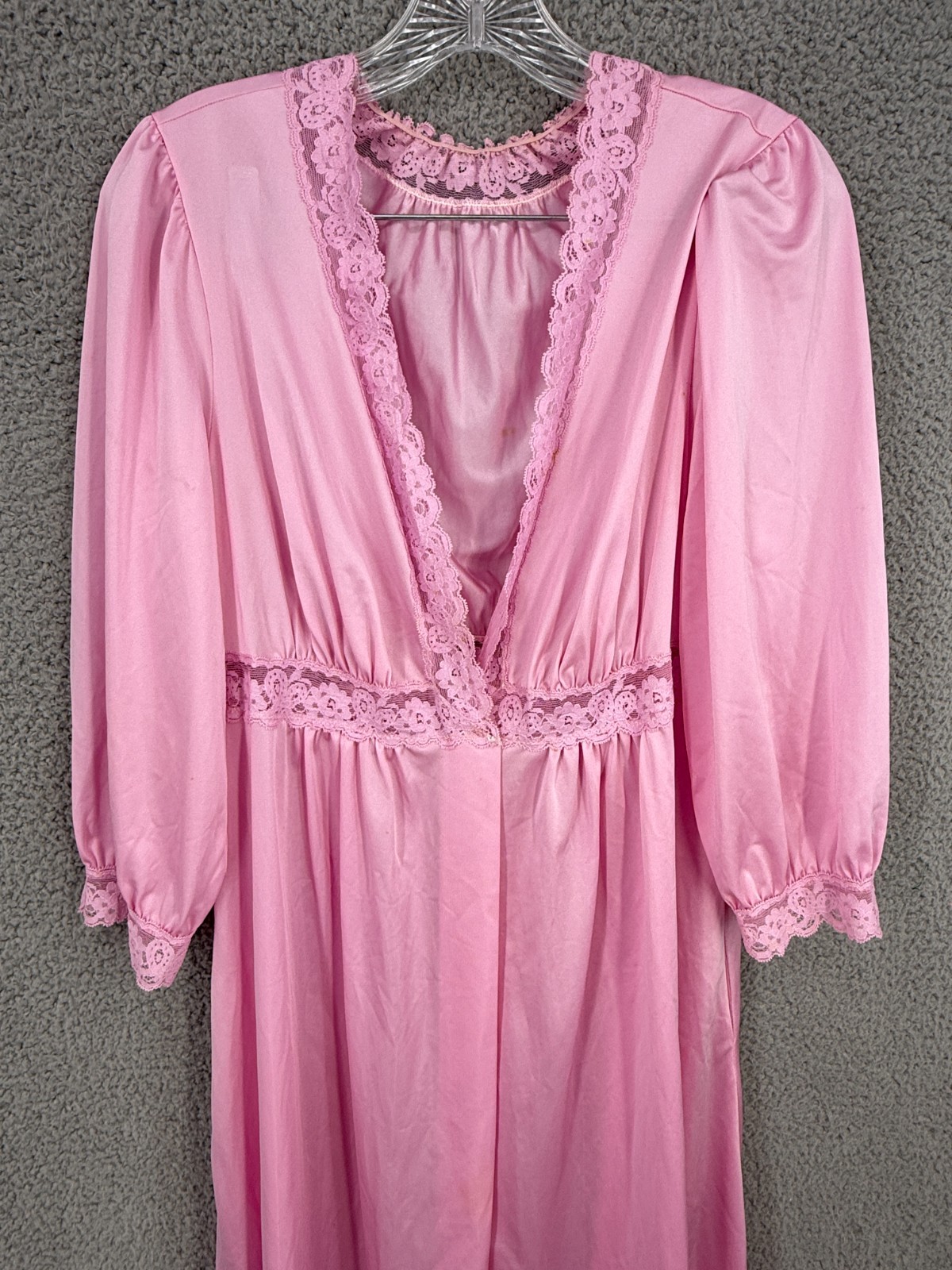 Vintage Shadowline Sz Medium Vintage Nylon Nightgown Lace Accent Stretch V-Neck
