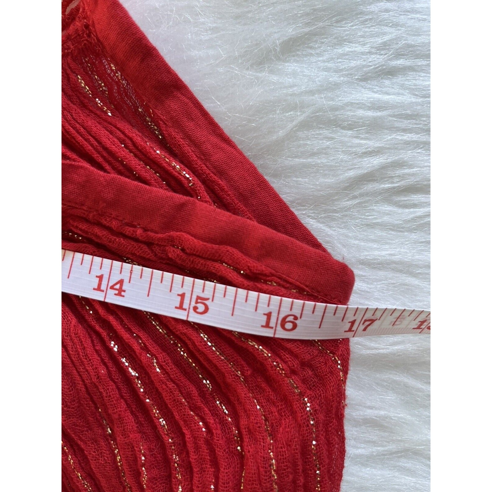 Vintage Rare Maxi Dress M Cotton Gauze Made in Greece Red Gold Thread Boho