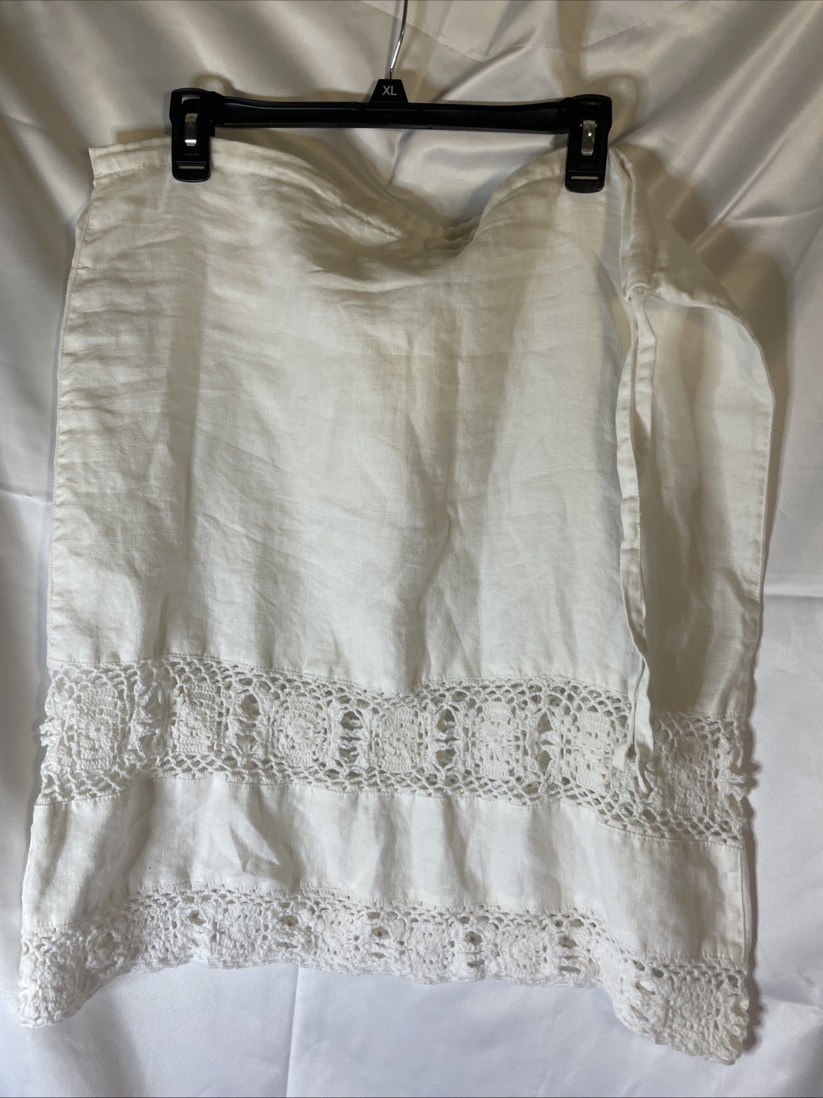 DKNY 100% Linen Bohemian Drawstring Crochet Hem Skirt Large