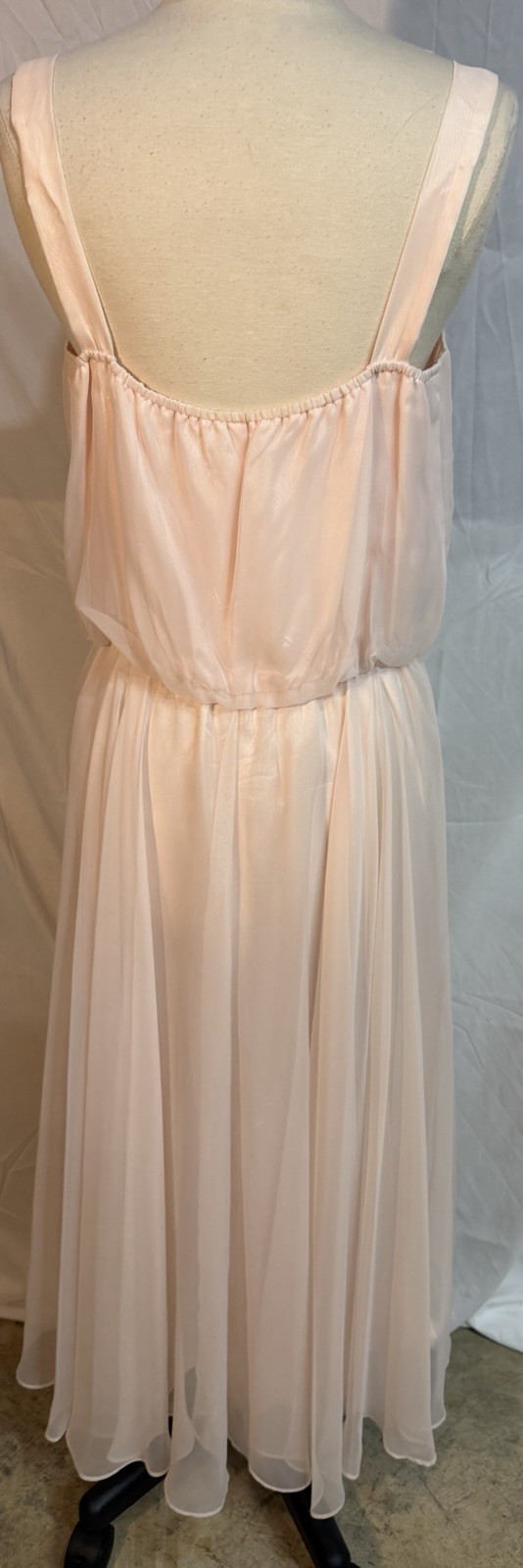 Vintage Blush Pink Polyester Chiffon Maxi Dress | Size 12 | Formal | Made in USA