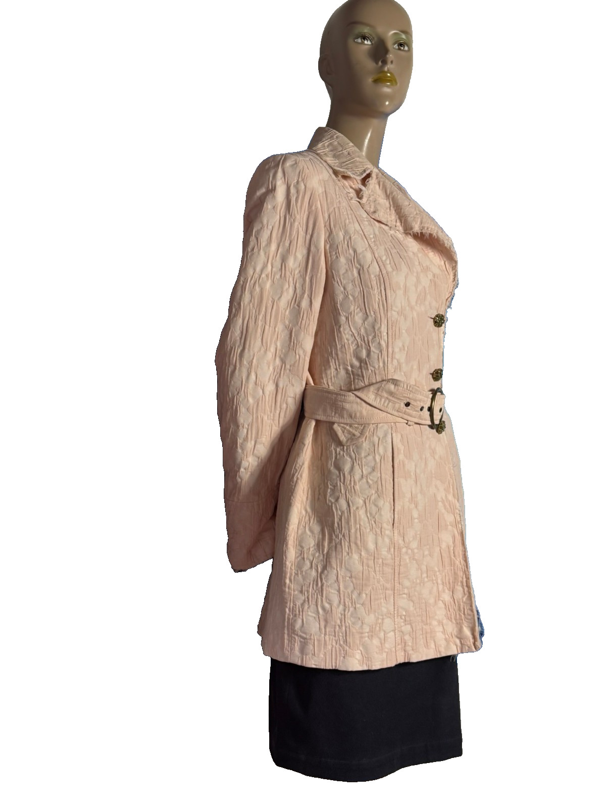 Soft pink brocade jacket with glitter buttons & belt – shabby chic size 40/42