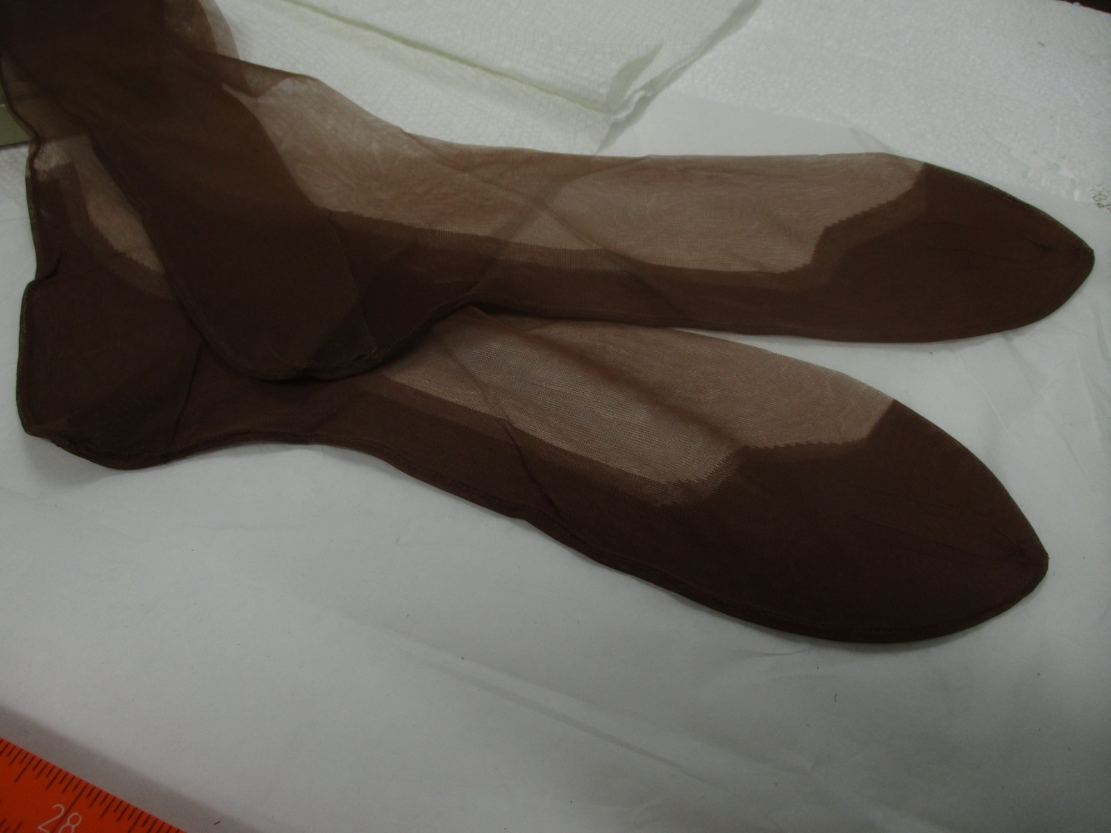 1PR VINTAGE BELLE SHARMEER SEAMED SHEER FULL FASHION NYLON STOCKINGS 10 1/2 M BR