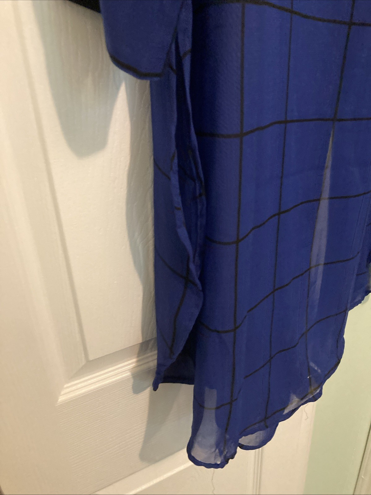 Ashley Stewart Blue/Black Top Side Splits Size 14/16 Sleeves 3/4” Button Closure