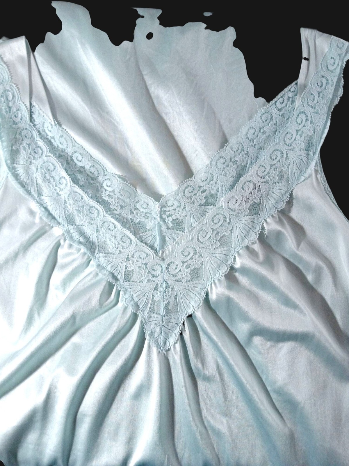 Vintage Vanity Fair Light Green Nightgown Lace Trim Sleeveless Size XL Nylon USA