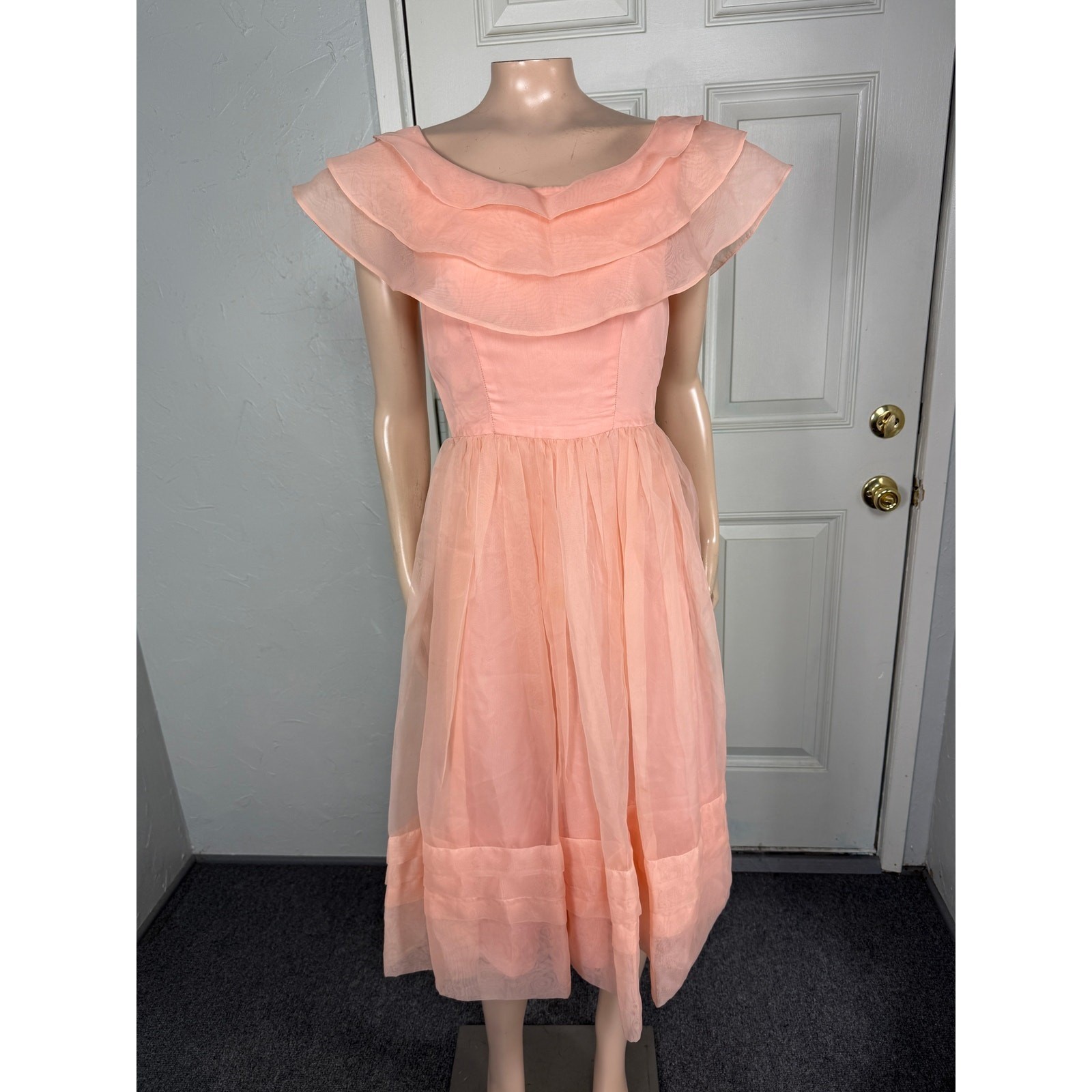 Vintage 70s Amy Rose Women&rsquo;s Dress Party California Formal Peach Evening R3-5