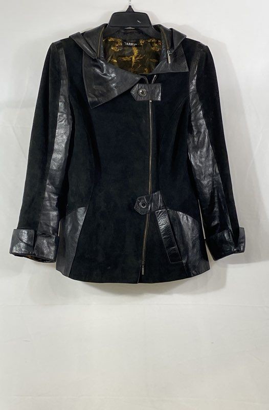 Vintage Garry Women&rsquo;s Black Leather Suede Asymmetric Zip Hoodie Jacket Sz S