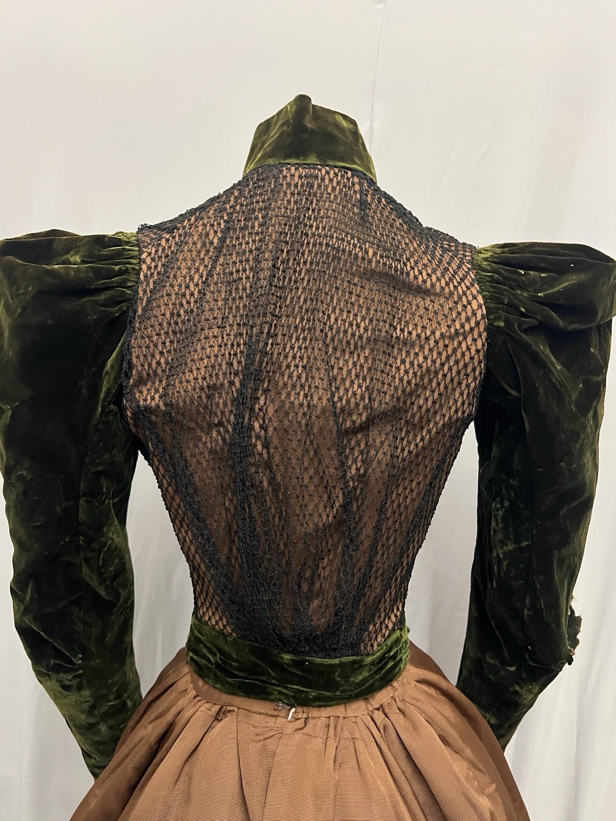 1880’s Deep Green Velvet & Chocalate Brown Silk Faille 2 Pc Dress