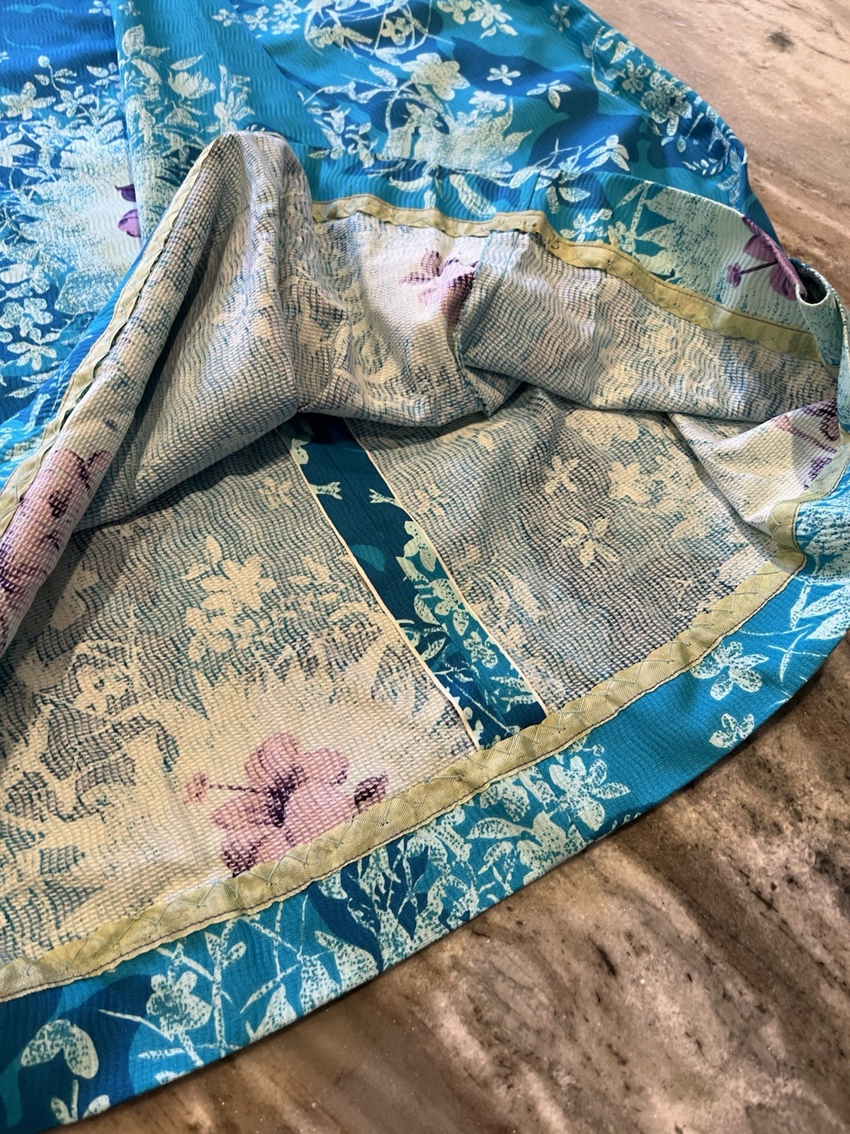VTG Sears Hawaiian Fashions Maxi Dress Blue Floral Tiki Textured VTG Size 16