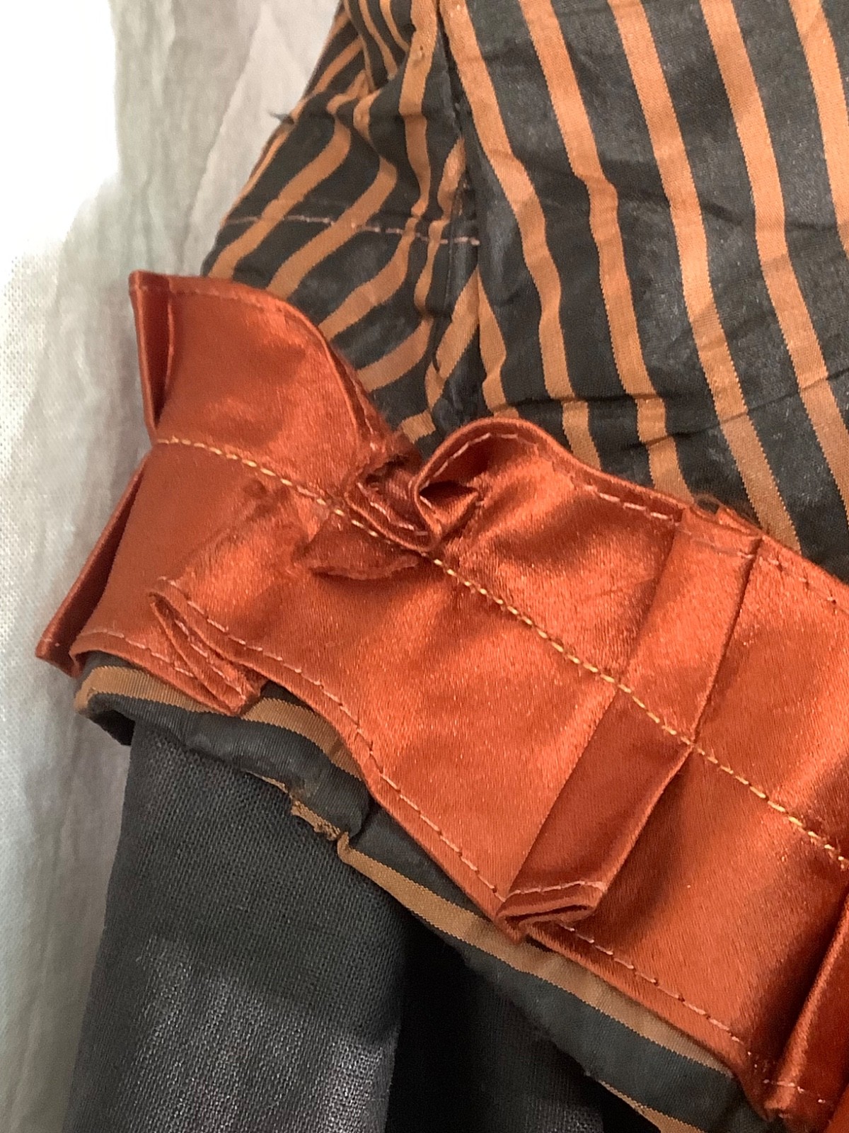 Victorian bodice Silk bustle 1880s corset Top sleeveless Stripe black Copper XXS