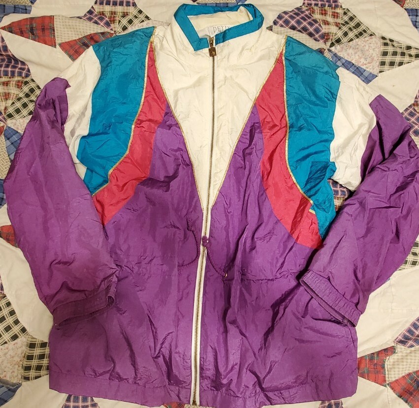 Vtg 80s Petite Sophisticate Nylon Jacket Colorful Windbreaker Size Medium