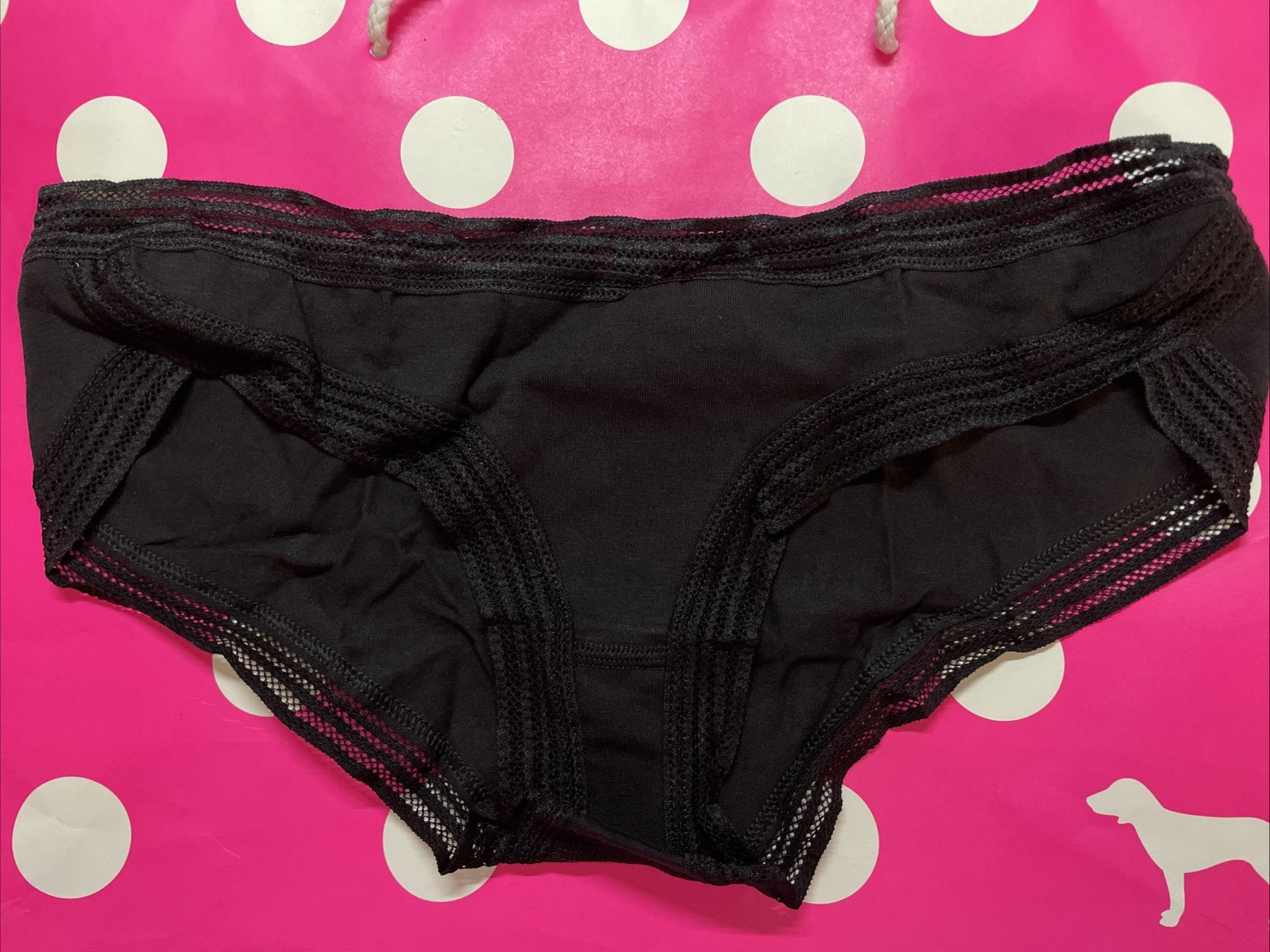 2015 Victoria Secret Vintage Cotton Extra Low Rise Hipster Panties M Lacy Trim