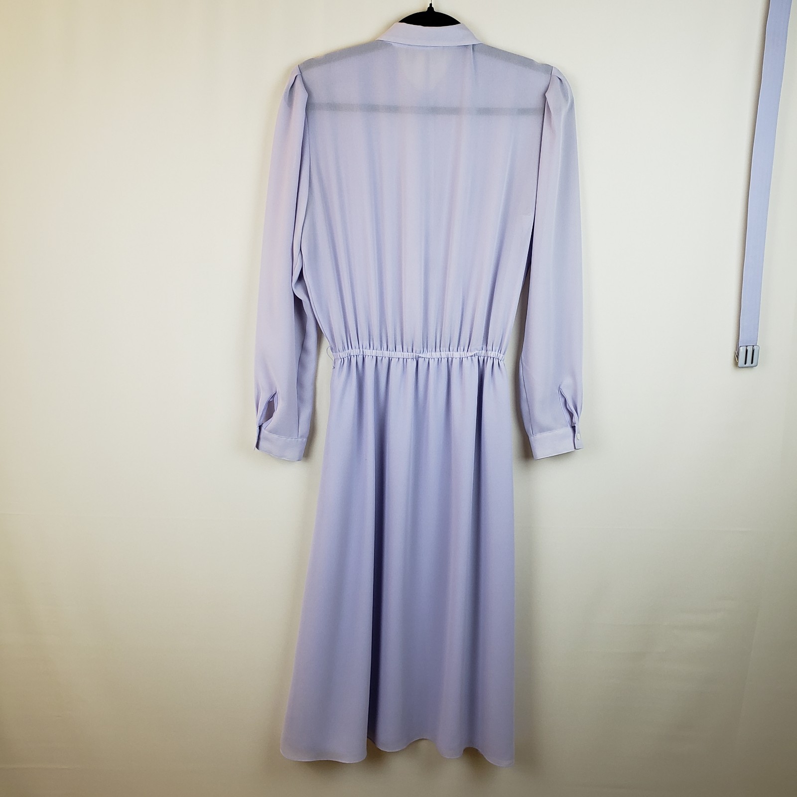 VTG 80s Dress S Chiffon Lilac Button Up Pleated Sheer Top Church Lady Secretary