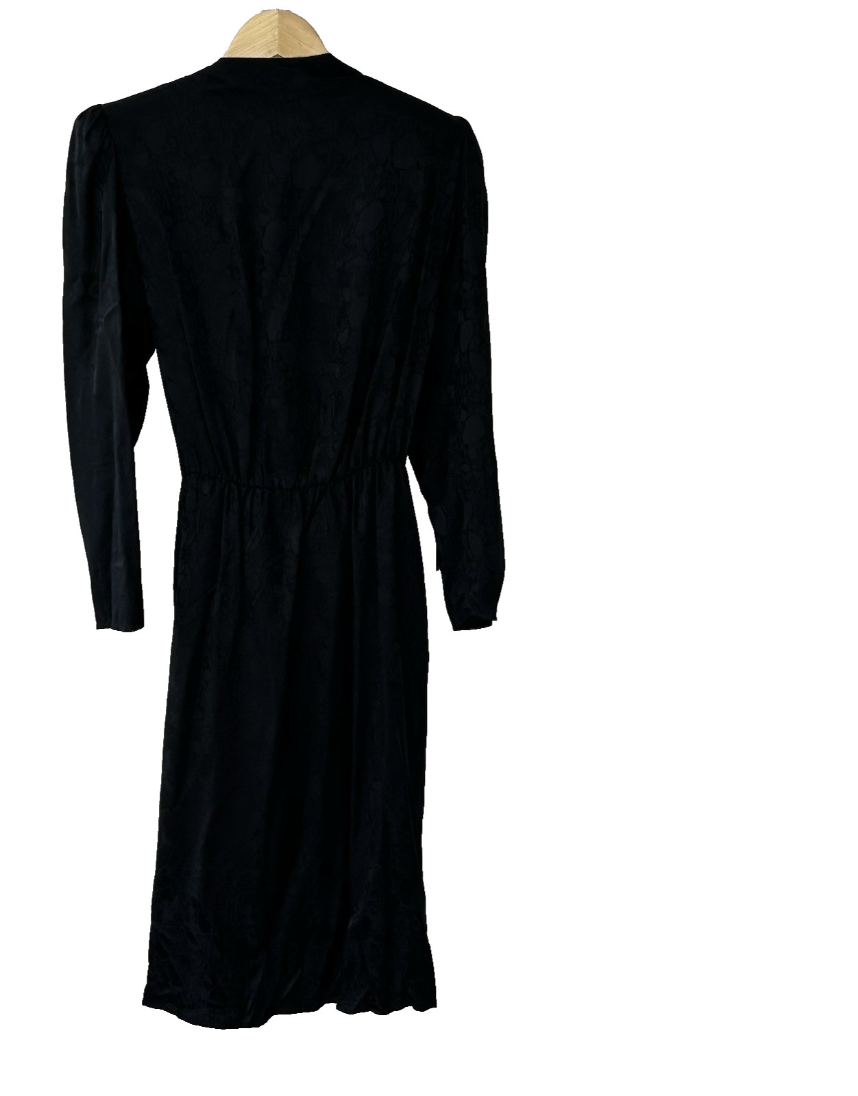 Vintage Argenti Dreaped Silk Wrap Dress Size 6 Floral Black Midi Shoulder Pads