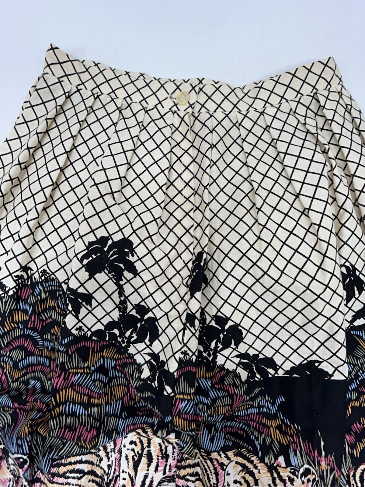 Vintage 80-90s Button Zipper Pleaded Midi Skirt Resting Tigers Print
