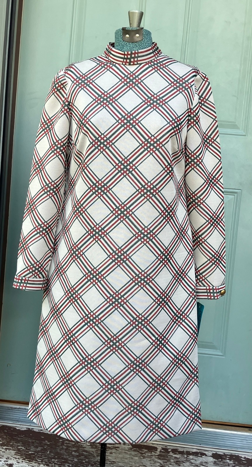NWT NOS vintage L&rsquo;Aiglon plaid shift dress sz 12 machine wash poly blend MCM