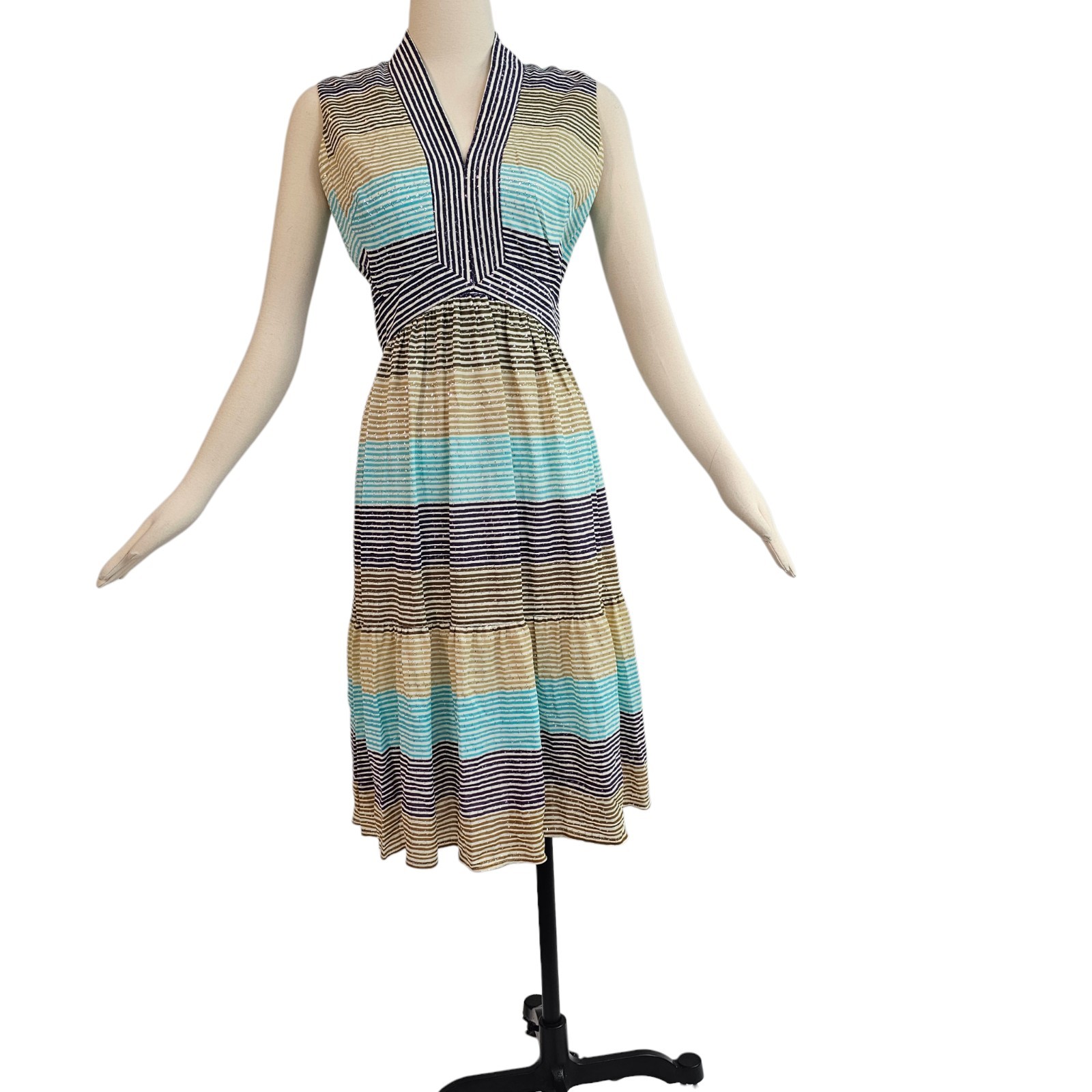 Vintage 1960s 70s Dress Sundress Striped Tiered Young Dimensions Romantica