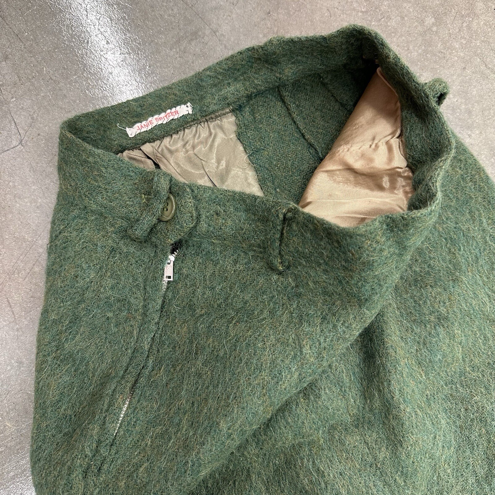 Vintage 1960s Green Wool Blend Side Zip Button Skirt 24”