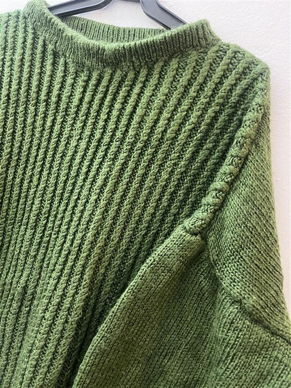 Vintage 1990s Handmade Green Wool Sweater – Cozy Knit Pullover, Family Heirloom