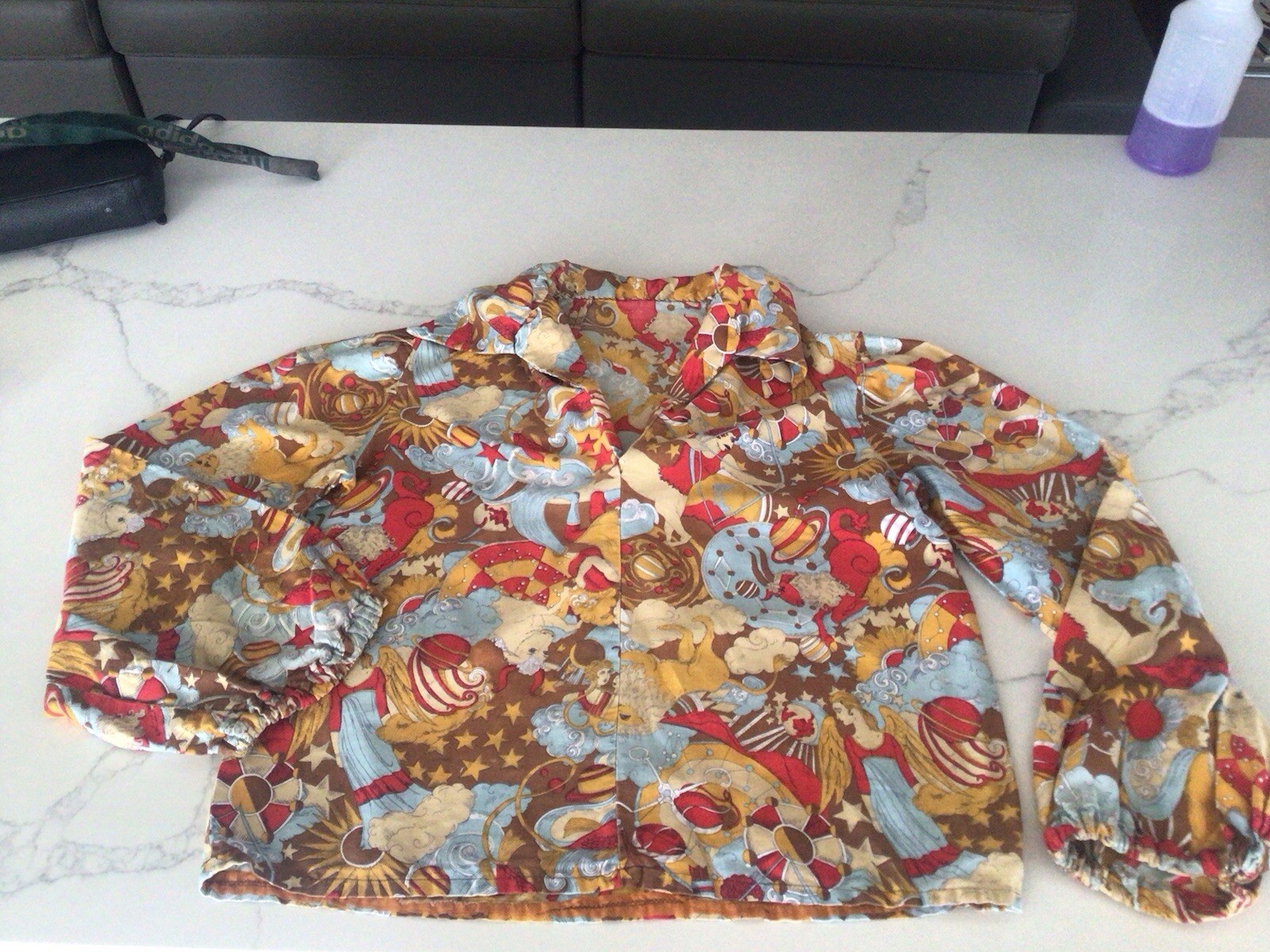Vintage 1960s 70s Pop Art Astrology Horoscope Cartoon Print Cotton Shirt Blouse