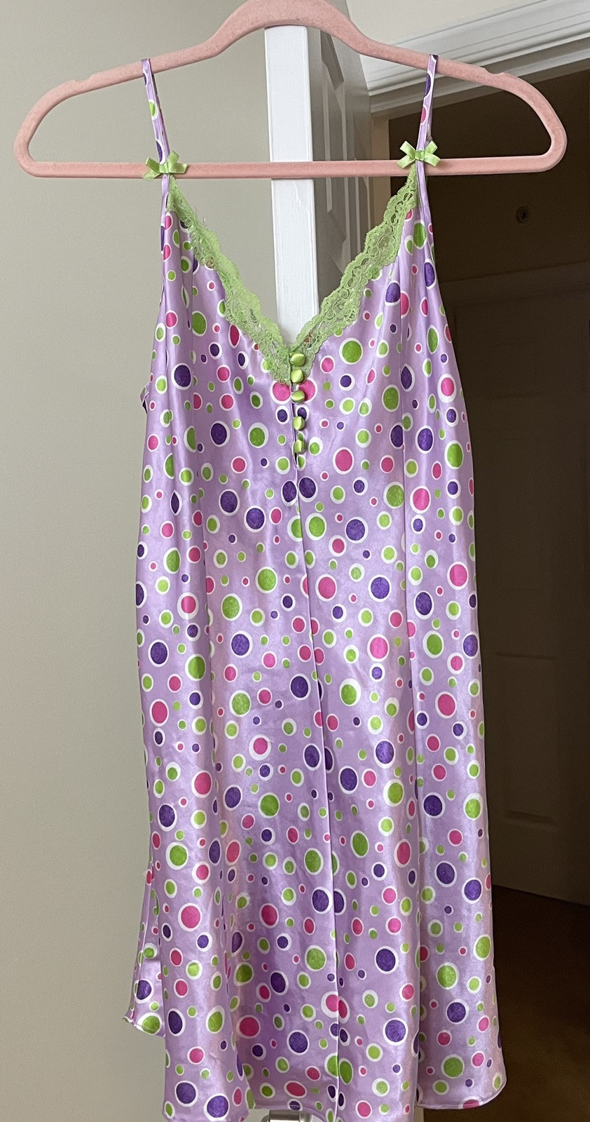 Kathryn Chemise Slip Purple Polka Dot Sissy Silky Lingerie Women&rsquo;s Medium