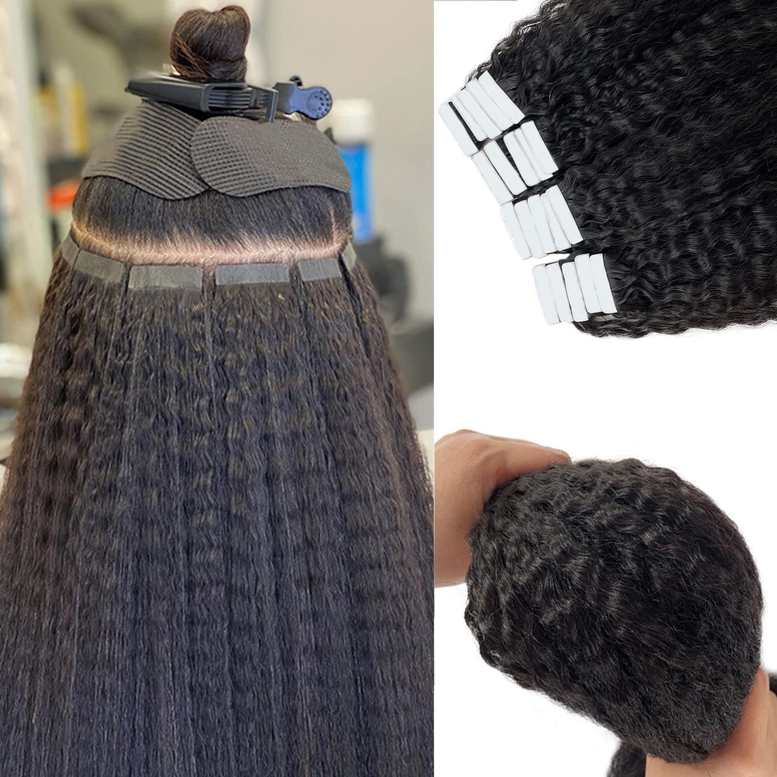 22&Prime; Kinky Straight Tape-In Human Hair Extensions for Black Women