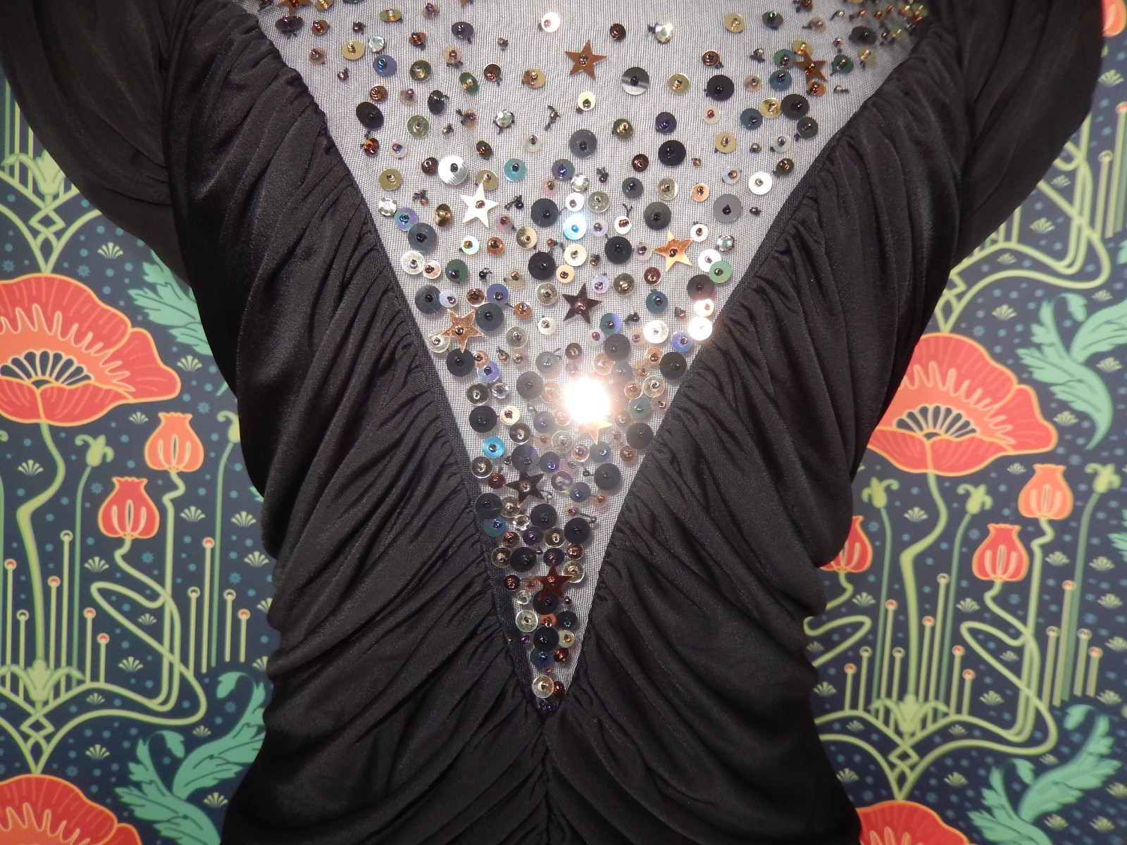 Vintage 80&rsquo;s Casadei Black Sequin Draped Party Cocktail Dress