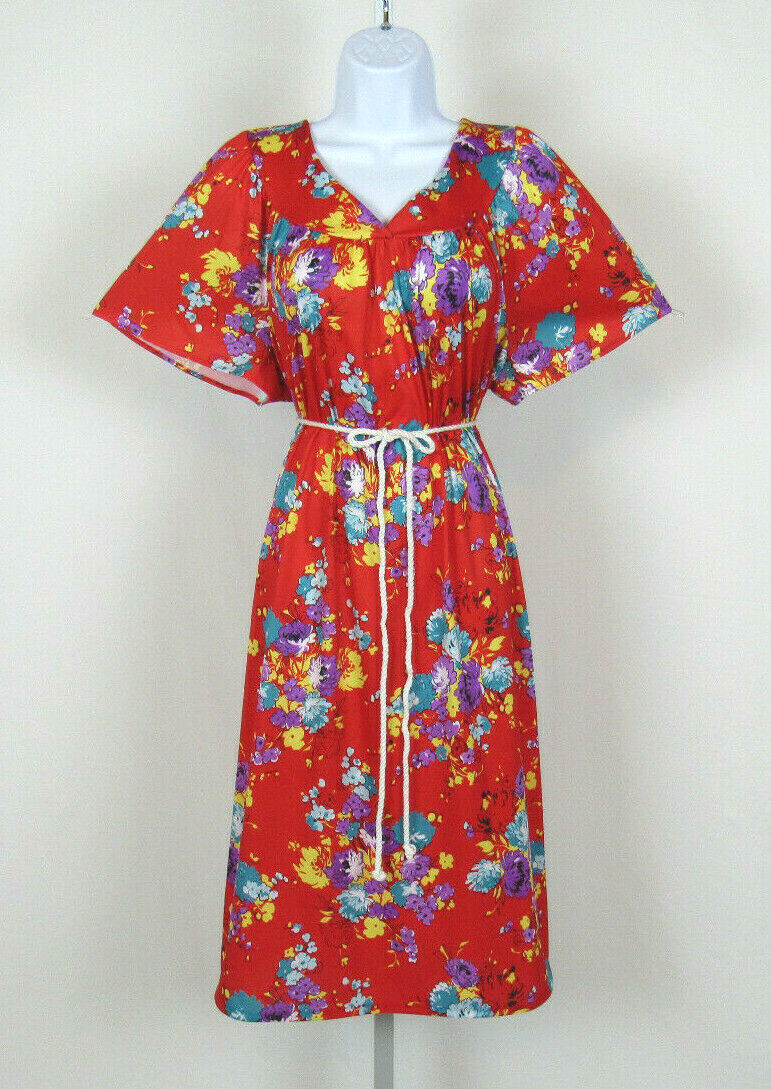 VTG 1990s 2000s ANTHONY RICHARDS RED FLORAL DRESS SIZE 1X POLY ROPE BELT