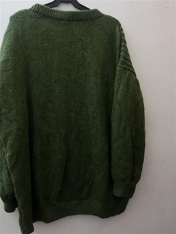 Vintage 1990s Handmade Green Wool Sweater – Cozy Knit Pullover, Family Heirloom