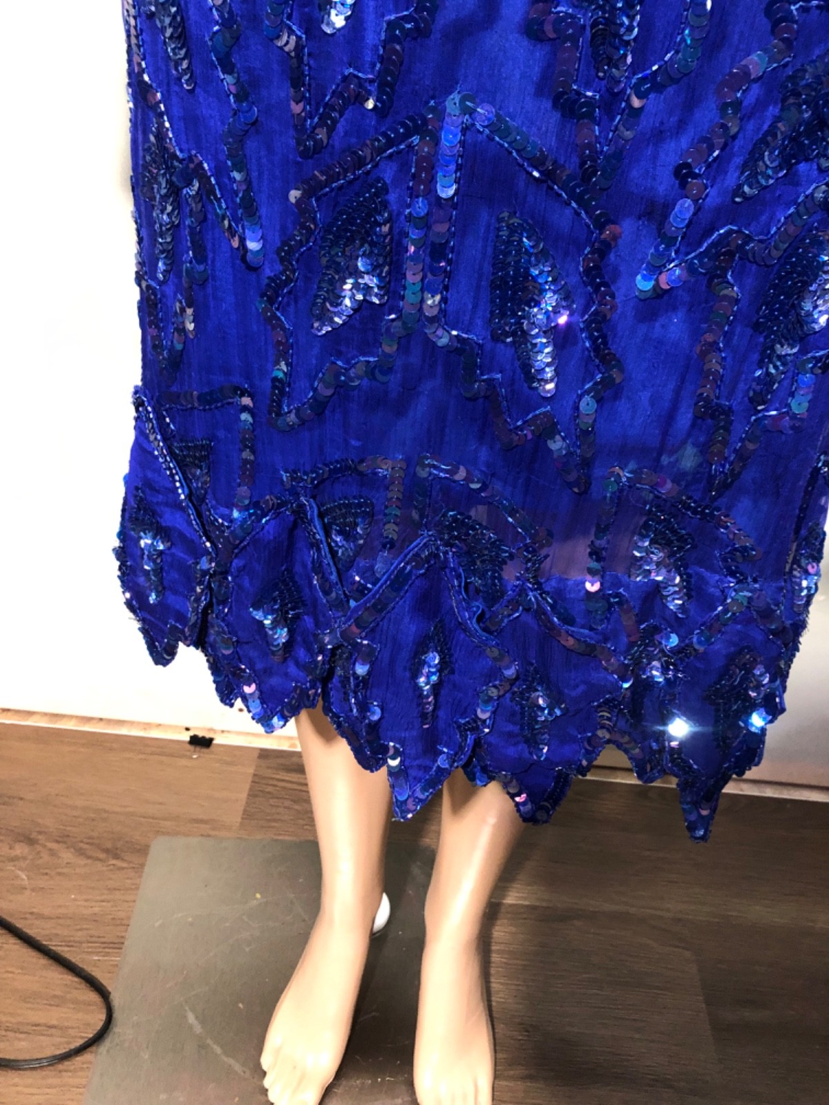 Vintage 80s Swee Lo Blue Sequin Beaded 2 Piece Top Skirt Set 100% Silk Sz M